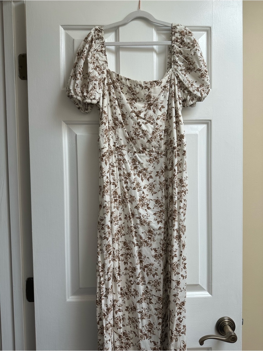 Francesca's Cream Maxi Dress with Brown Floral Print